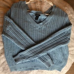 Baby Blue V Neck Knit Sweater